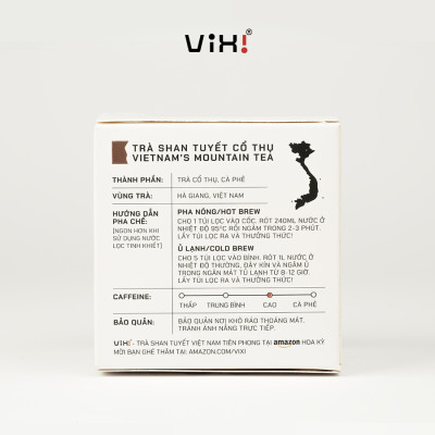 Trà phê túi lọc ViXi từ trà Shan Tuyết cổ thụ và cà phê Arabica hộp 50gr