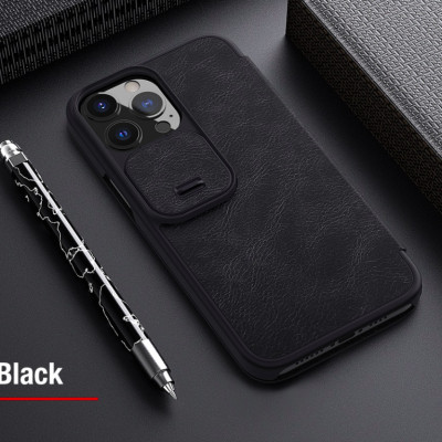 Bao da dành cho iPhone 13/ 13 Pro/ 13 Pro Max hàng chính hãng Nillkin QIN có nắp trượt bảo vệ camera - Hàng nhập khẩu