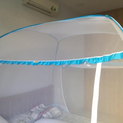 Màn đỉnh rộng tự bung cao cấp Mộc Miên trắng viền xanh loại 1,6mx2m - 3 cửa - Mùng chụp cao cấp Mộc Miên