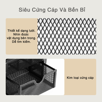 Hộp Khay Ống Đựng Cắm Bút Kim Loại Để Bàn