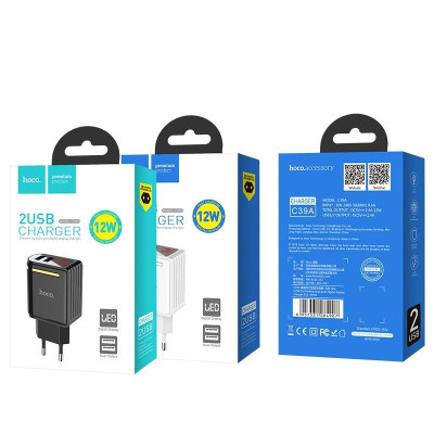 Củ Sạc 2 Cổng 2.4A Hoco C39/C39A - Đèn LED Báo Dòng Điện, Thiết Kế Tiện Lợi Chân Tròn Và Chân Dẹt - Hàng Chính Hãng