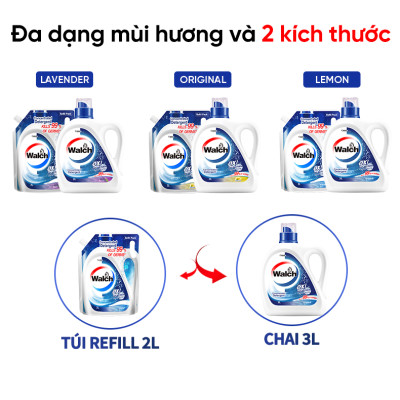 Nước giặt Walch đậm đặc siêu tiết kiệm, kháng khuẩn, khử mùi, tiêu diệt mạt bụi 99%, thích hợp cửa trên và cửa trước(Túi 2L+Chai 3L)