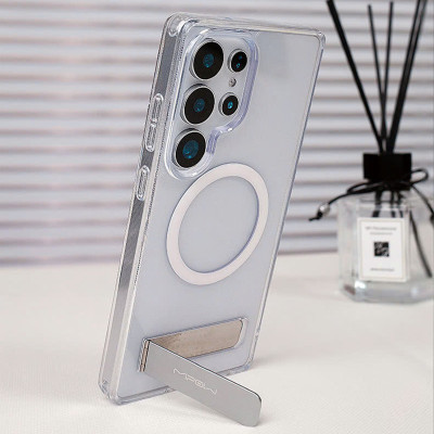 Ốp lưng có Chân Chống Sạc Từ Tính Mipow Qi2 Tempered Stand Transparent (Bayer Germany) cho Samsung Galaxy S25 Ultra_ Hàng Chính Hãng