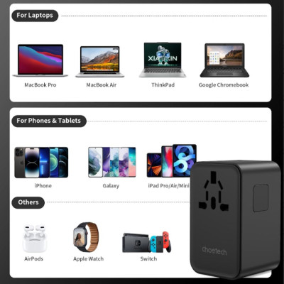 Củ sạc Choetech PD5020 du lịch đa năng tích hợp thêm dây cáp sạc Type C  (35W)/ PD5021 (45W)/ PD5022 (70W)- Hàng chính hãng