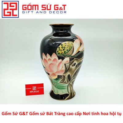 Lọ hoa sen đài vẽ vàng kim Gốm Sứ G&T