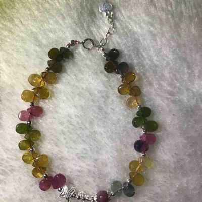 VÒNG NỮ KIỂU ĐÁ TOURMALINE MÀU TỰ NHIÊN BẢN DẸP ĐÁ Mix BẠC CC khoen xinh