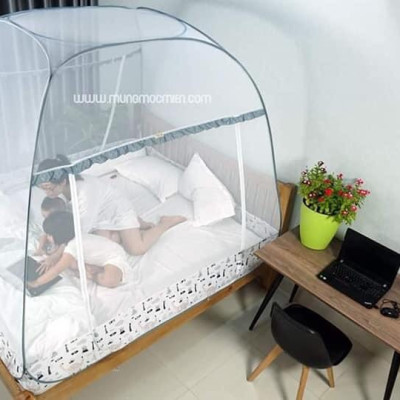 Màn chụp cao cấp Mộc Miên đỉnh rộng Mẫu Xám Khủng Long - Kích thước 1,6mx2m - 2 cửa ( Hà Nội )