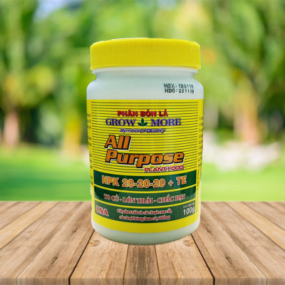 Phân bón NPK Grow more 20-20-20 + TE (100g/hũ) dành cho mọi giai đoạn | Chuyên dùng hoa lan, hoa hồng, cây ăn trái 