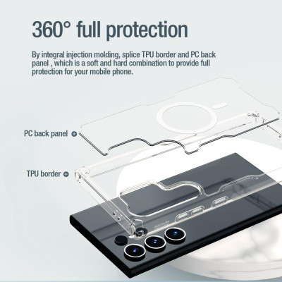 ỐP LƯNG cho Samsung Galaxy S25 ULTRA / S24 Ultra NILLKIN NATURE TPU PRO hỗ trợ sạc không dây - Lưng kính trong PC + Viền nhựa dẻo TPU - Hàng chính hãng