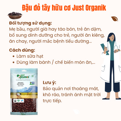 Đậu Đỏ Tây Hữu Cơ Just Organik Nhập Khẩu Ấn Độ Nấu Cháo Cho Bé Bổ Sung Dinh Dưỡng Cho Mẹ Bầu - 500g