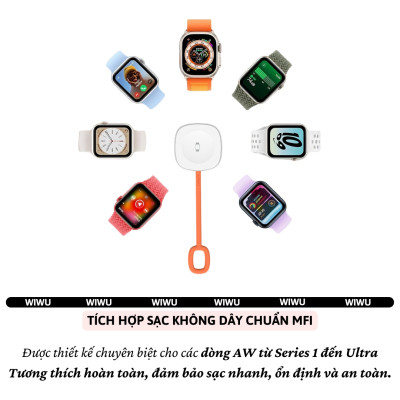 Đế dock sạc nhanh từ tính cho Apple Watch Ultra/10/9/8/7/6/5/4/SE/3/2/1 hiệu WIWU Wi-M23 - Thiết kế nhỏ gọn,  Chip Ai điều chỉnh dòng điện, Chuẩn sạc MFI - Hàng nhập khẩu