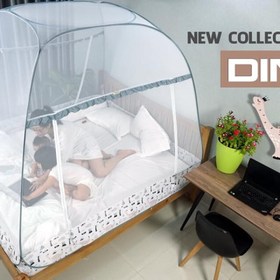 Mùng Chụp Màn Chụp Tự Bung Đỉnh Rộng Cao Cấp 1m6x2m có viền chân - Mộc Miên ( có 2 Cửa)