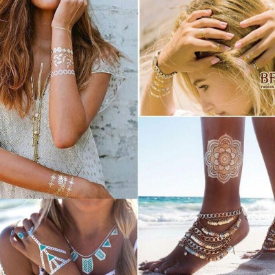 Hình xăm nhũ dán | henna tattoo ánh kim | hình xăm tạm thời | tattoo 3d thời trang xăm cổ tay Legaxi