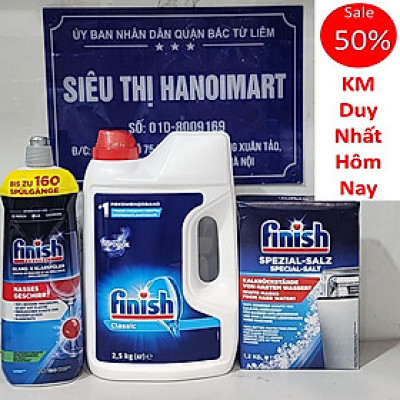 Combo Bột rửa bát Finish 2,5kg + Muối 1,2kg + Nước làm bóng 400ml