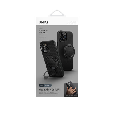 Ốp Lưng Dành Cho iPhone 16 Pro Max UNIQ KEVA AIR Bằng Sợi Aramid Tặng Kèm Phụ Kiện GripFit Làm Chân Đế Hoặc Móc Tay - Hàng chính hãng