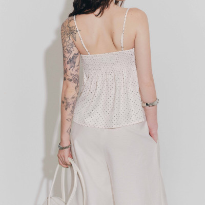 DOTTIE - Áo kiểu 2 dây đính nơ - Kem - T1136