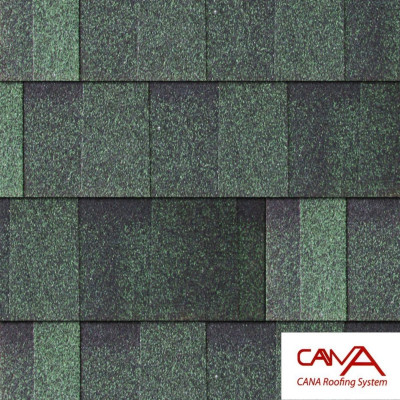 Tấm lợp bitum phủ đá CANA Hàn Quốc đa tầng dark green - tấm dán mái nhựa đường phủ đá màu xanh lá nhẹ cho mái bê tông, biệt thự, nhà phố, nhà tiền chế, nhà gỗ, đóng gói 2.54m2 phủ mái /gói 