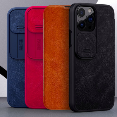 Bao da dành cho iPhone 13/ 13 Pro/ 13 Pro Max hàng chính hãng Nillkin QIN có nắp trượt bảo vệ camera - Hàng nhập khẩu