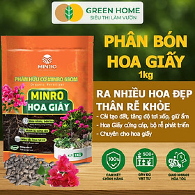 Phân Bón Hoa Giấy Greenhome, Minro, Bao 1kg, Hữu Cơ, Cứng Thân, Tạo Tán, Ra Bông Nhiều, Lâu Tàn