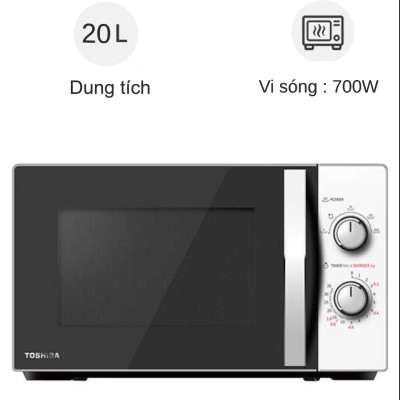 Lò vi sóng Toshiba MWP-MM20P(WH) - Dung tích 20 lít, 5 mức công suất, Kết hợp chống thấm 3 lớp, Kháng khuẩn bên trong lò - Hàng chính hãng