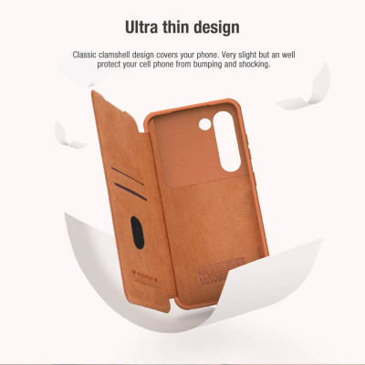 Case bao da chống sốc cho Samsung Galaxy S23 Plus / Galaxy S23+ trang bị nắp bảo vệ Camera hiệu Nillkin Qin Pro trang bị 2 ngăn đựng thẻ ATM Name Card, chất liệu da cao cấp, thiết kế thời trang cá tính - Hàng nhập khẩu