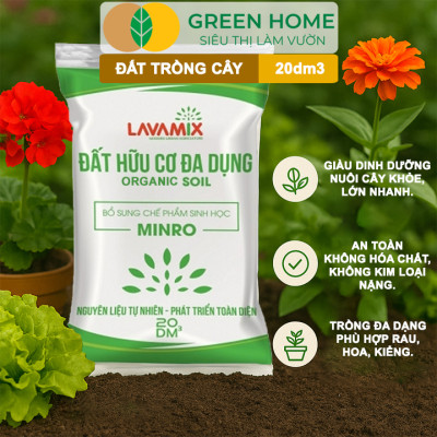 Đất Trồng Cây GreenHome, Lavamix, Bao 20dm3 (10kg), Đầy Đủ Dinh Dưỡng, Dễ Sử Dụng, Chuyên Trồng Rau