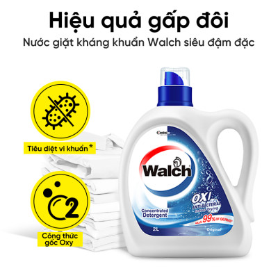 Nước giặt Walch đậm đặc siêu tiết kiệm, kháng khuẩn, khử mùi, tiêu diệt mạt bụi 99%, thích hợp cửa trên và cửa trước(Túi 2L+Chai 3L)