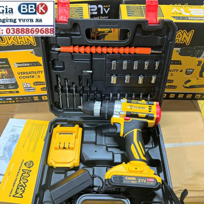 Máy khoan pin HUKAN 21V 3 chức năng tặng bộ phụ kiện mũi khoan