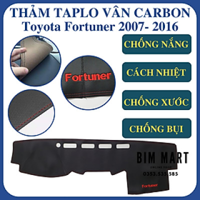 Thảm da taplo dành cho Toyota Fortuner 2007- 2016 vân Carbon cao cấp