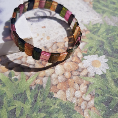 Vòng Tay Vip Đá Tourmaline Bản Khúc Chất liệu đá Tourmaline tự nhiên Vòng màu đa sắc bóng đều đẹp nữ tất cả các mệnh đeo tay may mắn tài lộc đẹp ạ