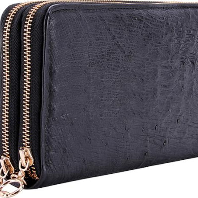 Ví Nữ Da Đà Điểu Nhiều Ngăn Huy Hoàng HT3413 (11 x 22 cm) - Đen