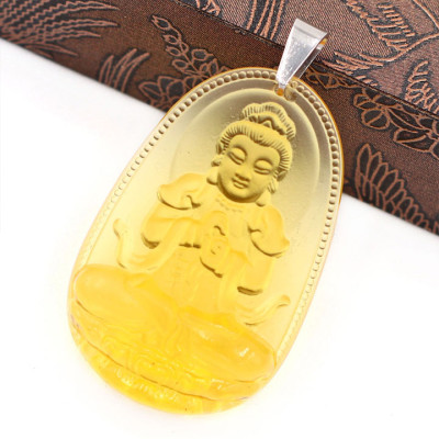 [Tuổi Mùi, Thân] Mặt Dây Chuyền Phật Đại Nhật Như Lai Đá Pha Lê Vàng Size Nhỏ 3.6cm & Size Lớn 5cm - Tặng Kèm Móc Inox - Phong Thủy 868 - May Mắn - Bình An