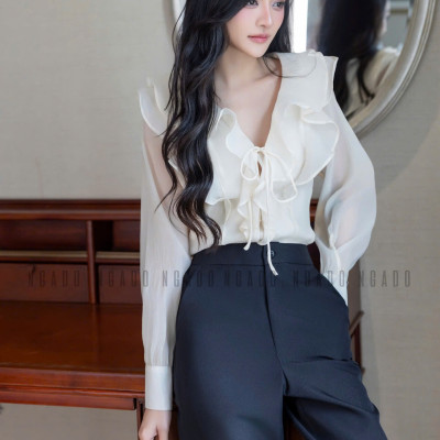 Quần đen phối trắng NGADO, Quần tây nữ, Quần công sở, Quần ống đứng, ống rộng