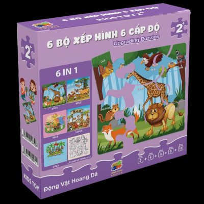 Bộ 6 Tranh Xếp Hình 6 Cấp Độ 17 x 17 cm - Động Vật Hoang Dã - Minh Châu C6-002