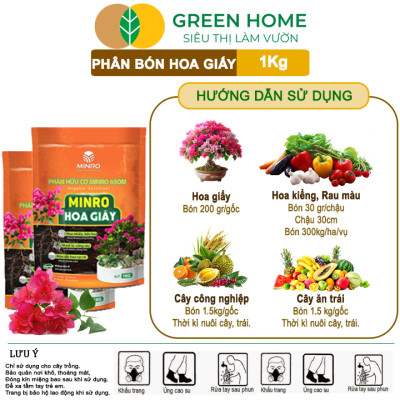 Phân Bón Hoa Giấy Greenhome, Minro, Bao 1kg, Hữu Cơ, Cứng Thân, Tạo Tán, Ra Bông Nhiều, Lâu Tàn