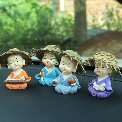 Bộ tượng chú tiểu nón nhẹ nhàng vẽ Cầm - Kỳ - Thi - Họa - 4 tư thế - Hàng chính hãng