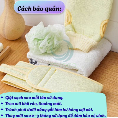 Bộ Tắm Chăm Sóc Da 3 Trong 1 – Cọ Lưng + Găng Tay + Bông Tắm