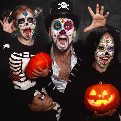 Hình Xăm Mặt Miếng Dán Tattoo Tạm Thời Chống Nước Halloween Hóa Trang Vui Nhộn