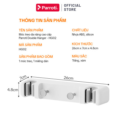 Móc Treo Cây Lau Nhà, Cây Chà Sàn, Cây Gạt Nước, Móc Treo Vật Dụng Phòng Tắm, Toilet Parroti Hanger - HG02