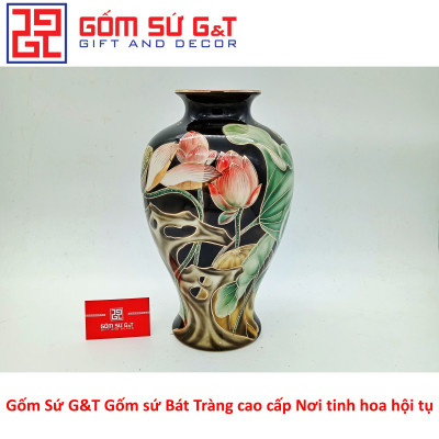 Lọ hoa sen đài vẽ vàng kim Gốm Sứ G&T