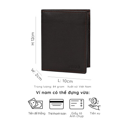 Ví da nam gập đôi phom đứng phối màu nhiều ngăn IDIGO MW1-6033