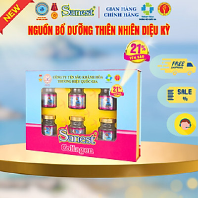 NEW [ Hộp quà tặng 6 lọ ] Nước Yến sào Khánh Hòa Sanest 21% - Collagen.