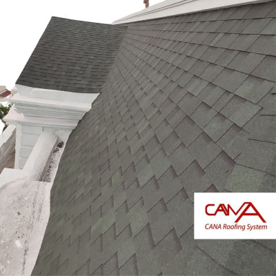 Tấm lợp bitum phủ đá CANA Hàn Quốc đa tầng dark green - tấm dán mái nhựa đường phủ đá màu xanh lá nhẹ cho mái bê tông, biệt thự, nhà phố, nhà tiền chế, nhà gỗ, đóng gói 2.54m2 phủ mái /gói 