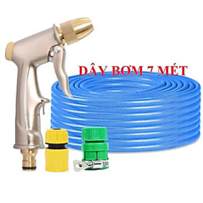 Bộ dây vòi xịt nước rửa xe, tưới cây . tăng áp 3 lần, loại 7m, 10m 206701-1 đầu đồng,cút,nối vàng + tặng đai