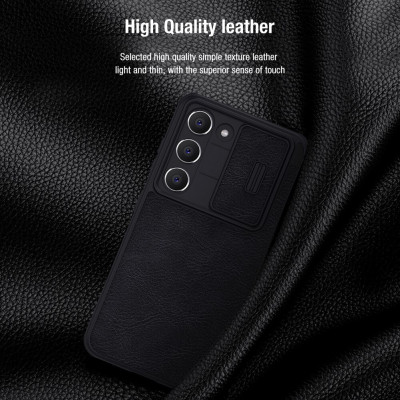 Case bao da chống sốc cho Samsung Galaxy S23 Plus / Galaxy S23+ trang bị nắp bảo vệ Camera hiệu Nillkin Qin Pro trang bị 2 ngăn đựng thẻ ATM Name Card, chất liệu da cao cấp, thiết kế thời trang cá tính - Hàng nhập khẩu