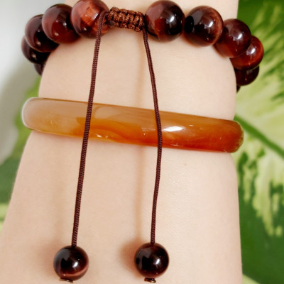 Vòng tay đá mắt hổ nâu đỏ thiên nhiên mix lu thống và hạt charm may mắn