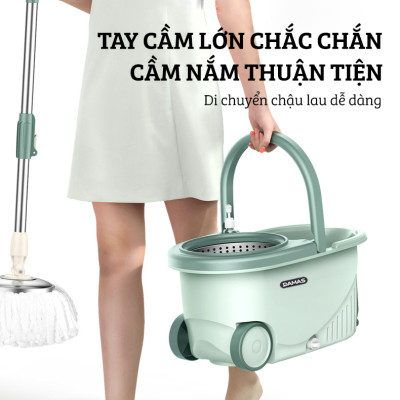 Bộ Cây Lau Nhà Tự Vắt Thông Minh Damas G720 - Chổi Lau Xoay 360 Độ, Giặt Sạch Vắt Khô Nhanh Chóng - Thiết Kế Nâng Cấp Bổ Sung Tay Kéo Giúp Di Chuyển Dễ Dàng - Chất Liệu Nhựa PP Cao Cấp Chống Mài Mòn Gia Tăng Thời Gian Sử Dụng - Hàng Chính Hãng