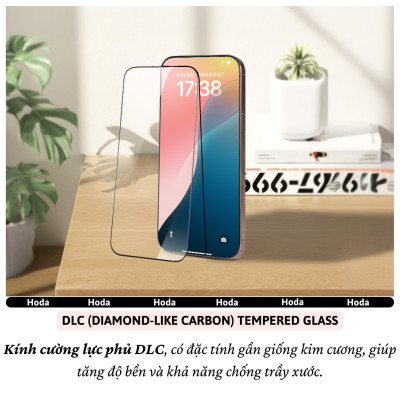 Kính cường lực màn hình cao cấp cho iPhone 16 Pro Max/ iP 16 Pro hiệu HODA 3D Full Glue DLC siêu cứng Mohs cấp 7 Diamond Like Carbon - Nano Chống Bẩn, Trong Suốt Crystal Clear, Tăng Cường Gấp Đôi, Bảo Vệ Loa, Độ Truyền Sáng 80% - Hàng nhập khẩu