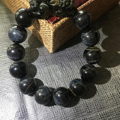 VÒNG TỲ HƯU HÚT TÀI LỘC 14LY ĐÁ MẮT HỔ  MÀU XANH ĐEN ĐÁ THIÊN NHIÊN NAM MỆNH THUỶ MỘC CUNG SANH