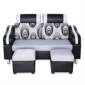 Sofa Băng Kèm 2 Ghế Đôn Juno Sofa - Đen Phối Xám (160 x 70 cm)
